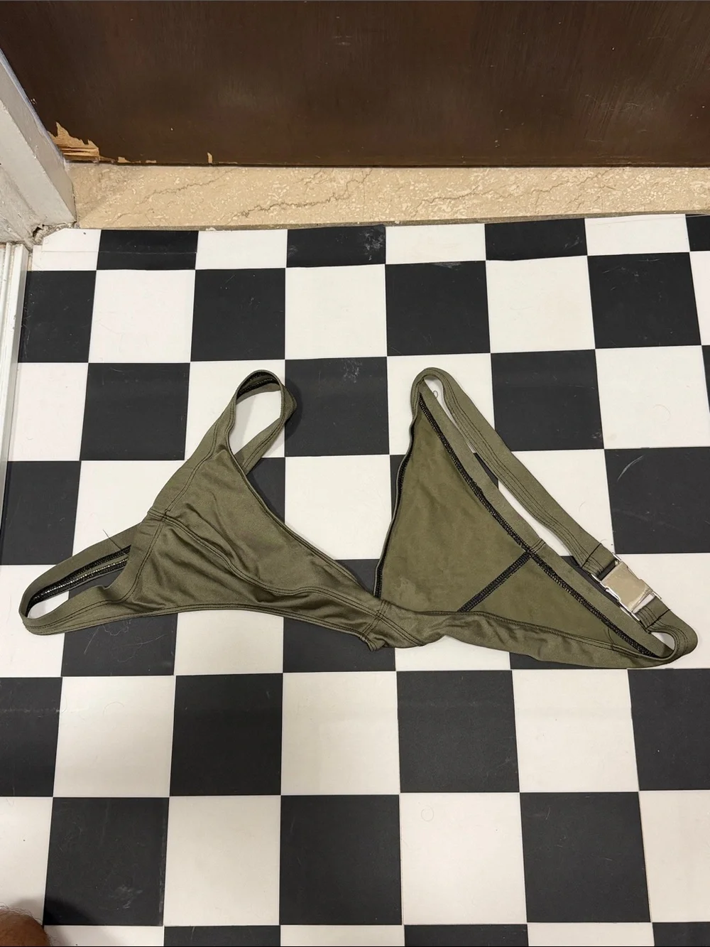 Men's Olive Green Swim Trunks with Buckle Waist